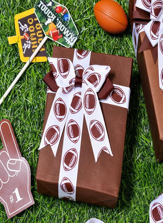 Ribest Football Sports Ribbon, 7/8 Inch Grosgrain Ribbon for Crafts Hair Bows Gift Wrapping Team Decor Party Decorations, White/Brown, 10 Yards - Image 3